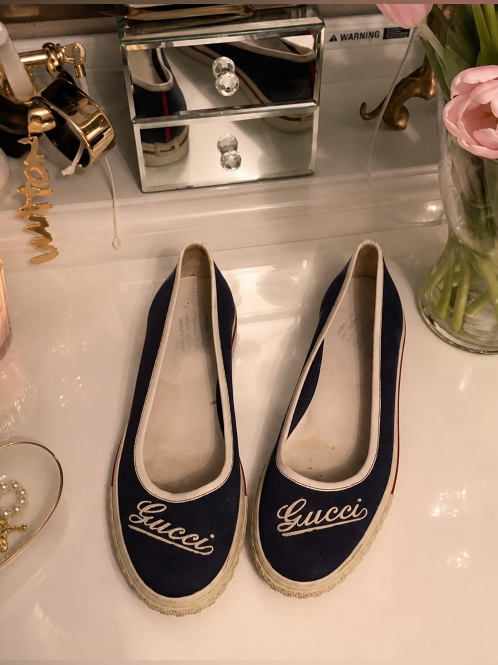 Gucci Navy Canvas ballerina slip on